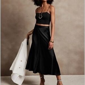 Banana Republic factory black satin slip midi skirt